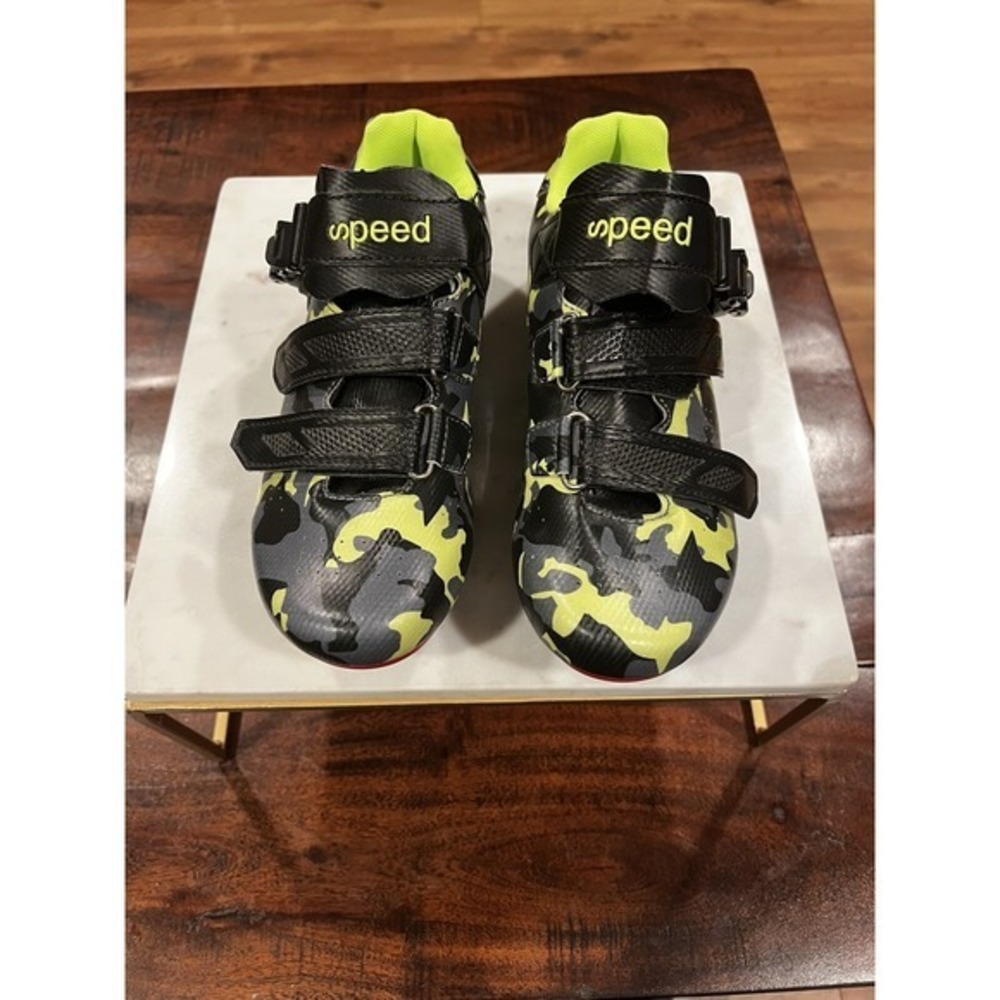SPEED Cycling Shoes Green Black Camo Road Bike Cleats‎ Size 38/7.5 US